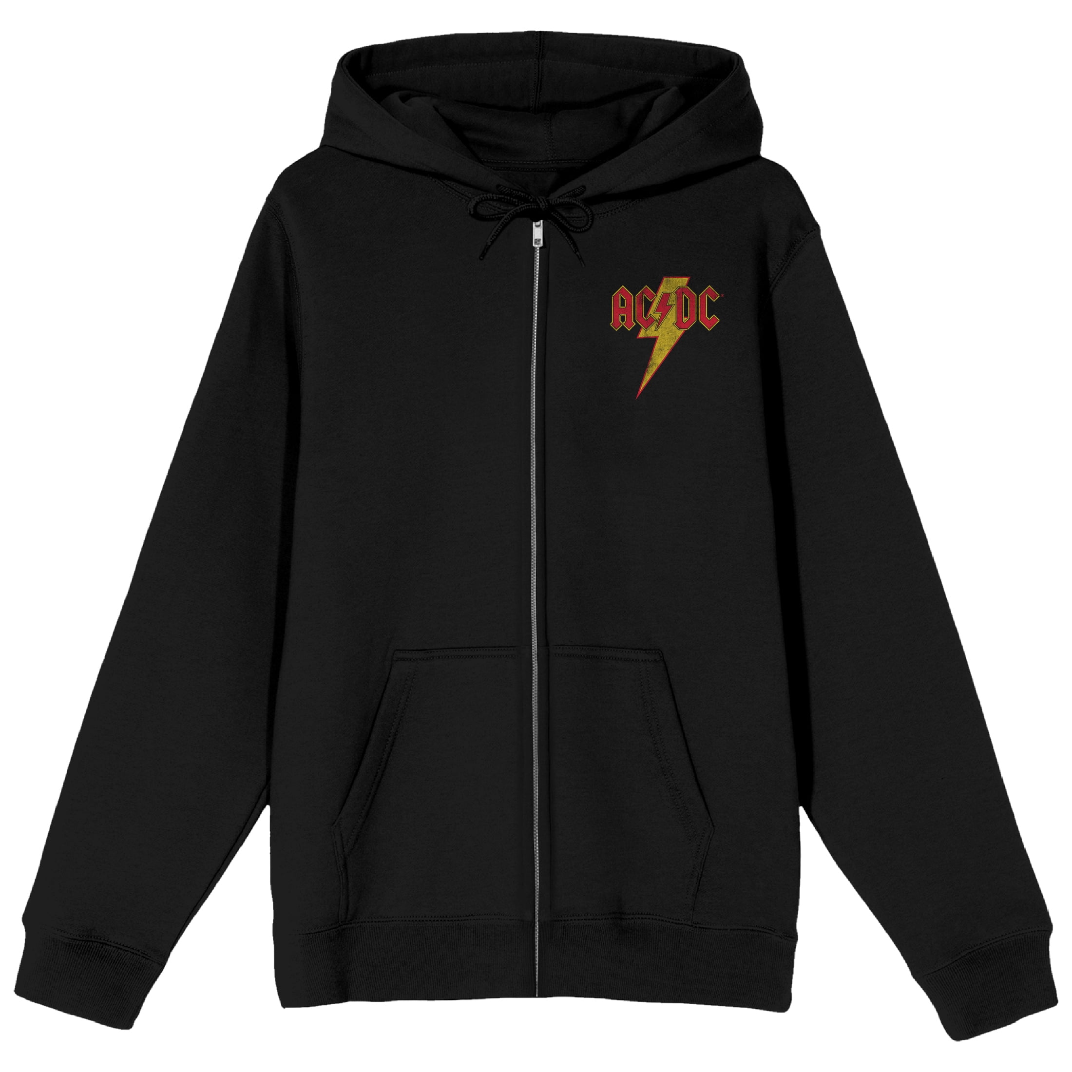 Bioworld AC/DC Band Logo Men's Black Zip Hoodie, Distressed Design