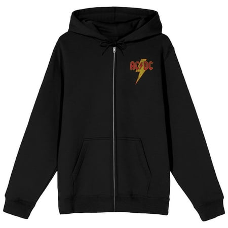 ACDC Distressed Band Logo Men's Black Zip Hoodie-Medium