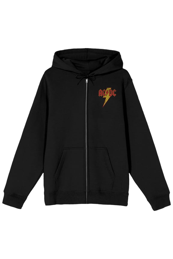 ACDC Distressed Band Logo Men's Black Zip Hoodie-Medium