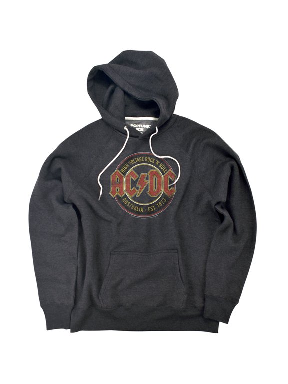 ACDC Est. '73 Unisex Adult Slim Fit Pull-Over Heather Hoodie, Charcoal, Small