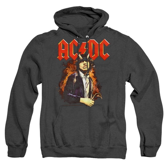 ACDC Fire And Horns Unisex Adult Pull-Over Heather Hoodie, Black, Small