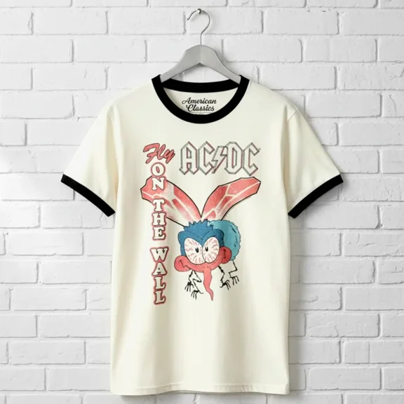ACDC Fly on Wall Ringer T Shirt (Ivory, AdultXL)