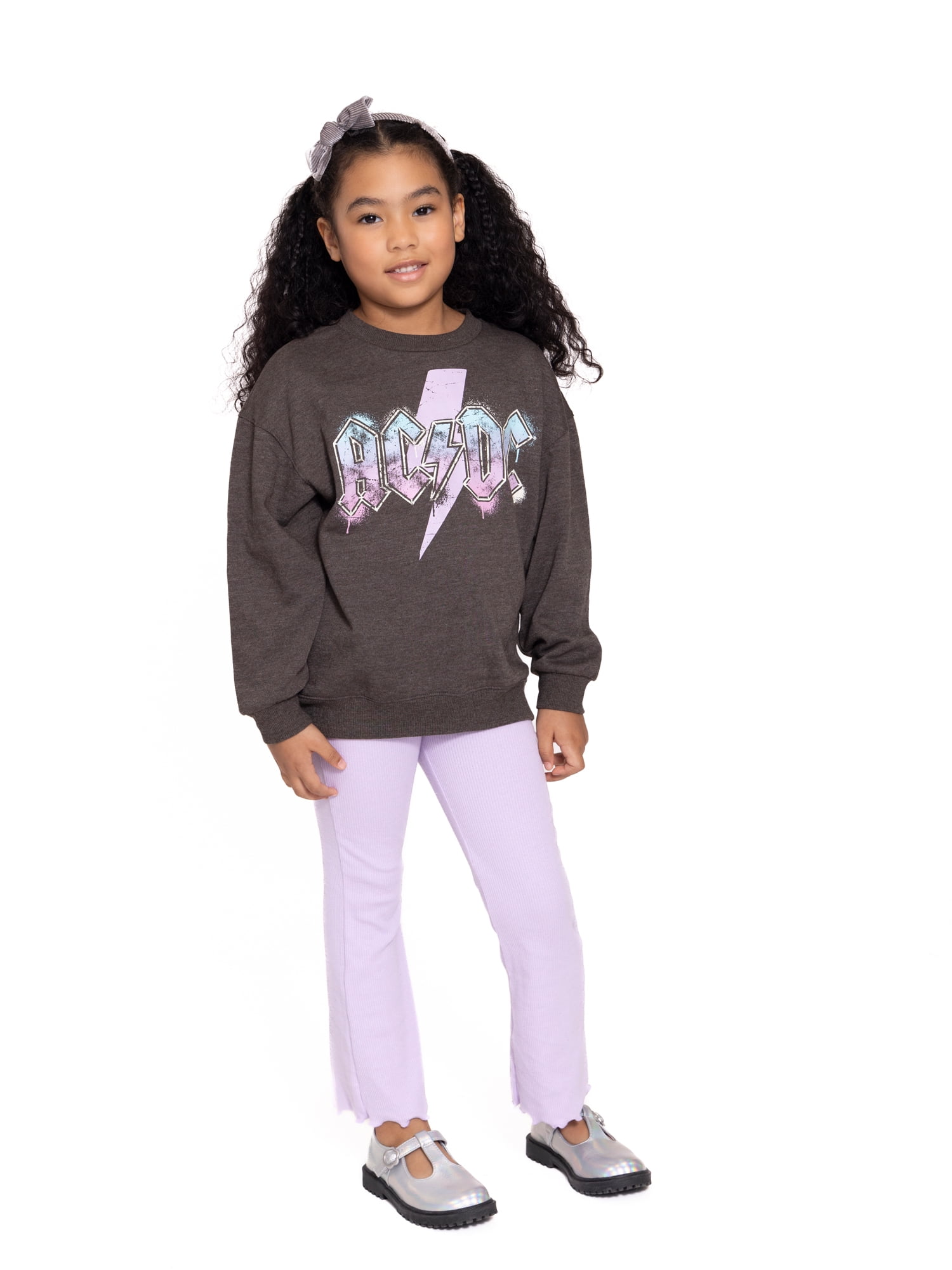 ACDC Girls Graphic Crewneck and Flare Legging Set, 2 Piece Set, Sizes 4-16
