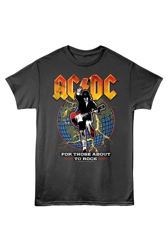 ACDC For Those About to Rock Globe Men's T Shirt (Charcoal, AdultS)
