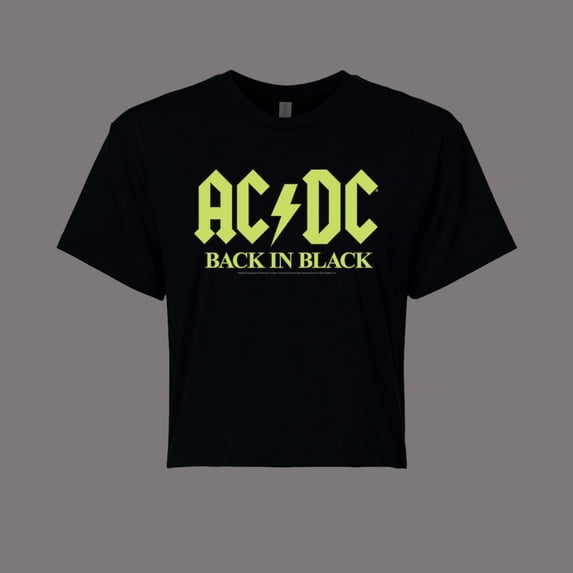 ACDC - Glow In The Dark - Back In Black - Juniors Cropped CotTon Blend T-Shirt