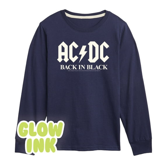 ACDC - Glow In The Dark - Back In Black - Toddler & Youth Long Sleeve Graphic T-Shirt