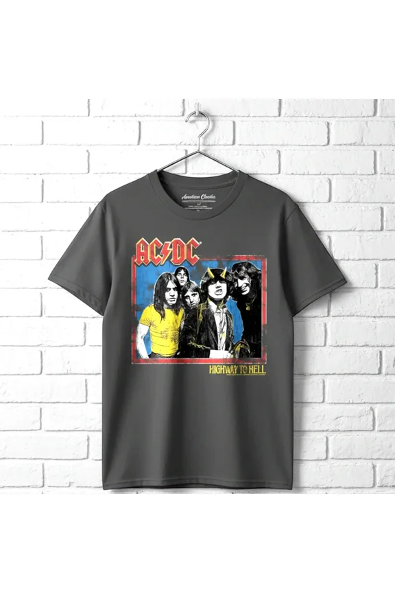 ACDC Highway to Hell Posterized Men's T Shirt (Charcoal, AdultL)