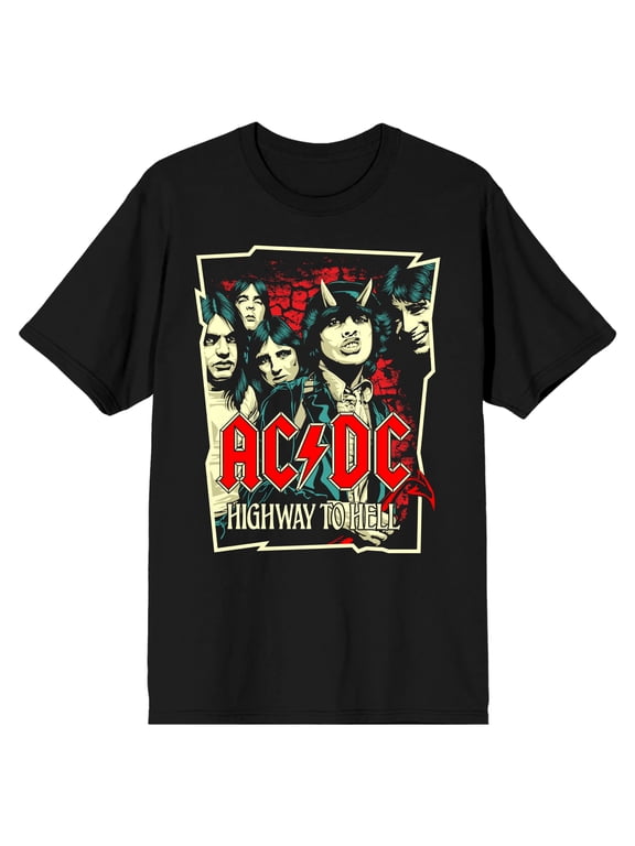 ACDC Highway To Hell Album Cover Art Crew Neck Short Sleeve Men's Black T-shirt-XXL