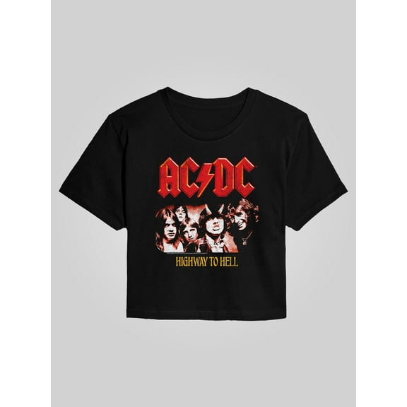 ACDC - Highway To Hell - Juniors Cropped Cotton Blend T-Shirt