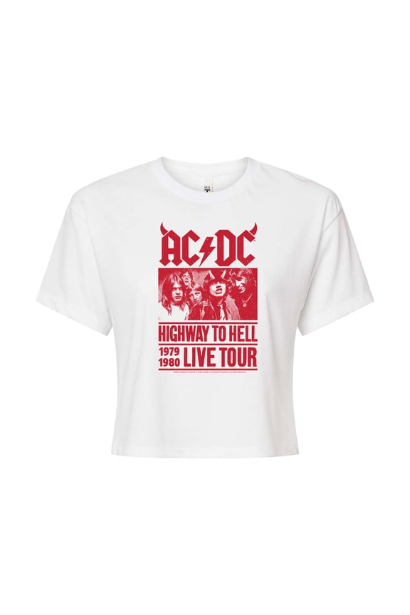 - Highway To Hell Poster - Juniors Cropped Cotton Blend T-Shirt