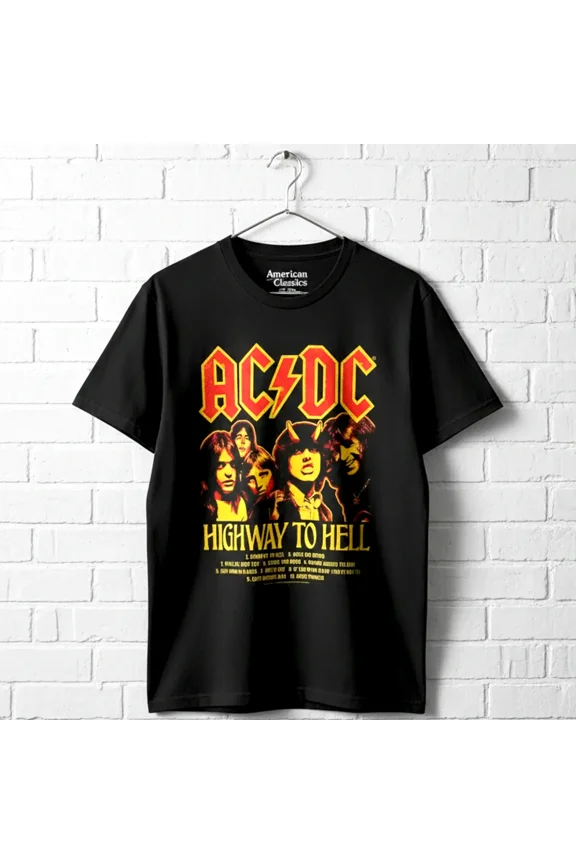ACDC Highway to Hell Track List Men's T Shirt (Charcoal, Adult2XL)