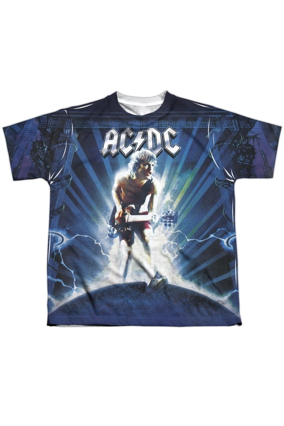 AC/DC Music Group Angus Young & Lightning Big Boys Youth Front Print T-Shirt Tee