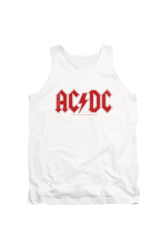 ACDC Logo Raglan Unisex Adult Tank Top Red Logo, White, Medium