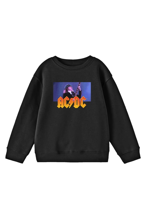 ACDC Logo and Angus Young Youth Black Crew Neck Sweatshirt-Small