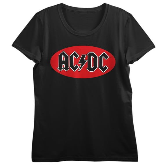 ACDC Logo with Red Ellipse Background at back, digital print on black Adult T-Shirt-Small