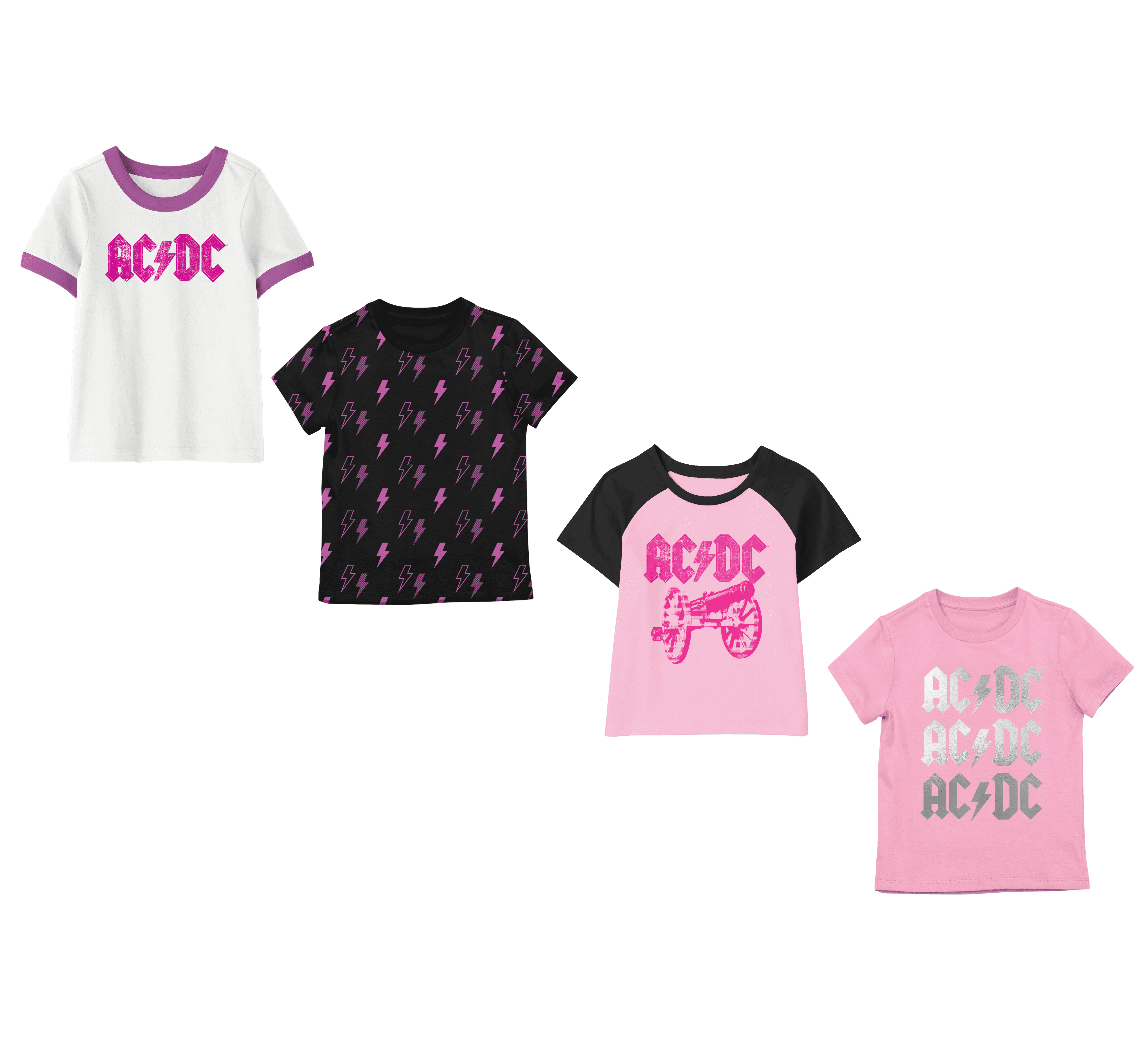 ACDC Logos 4-Pack Youth Crew Neck Short Sleeve T-shirt Combo Set-6 ...