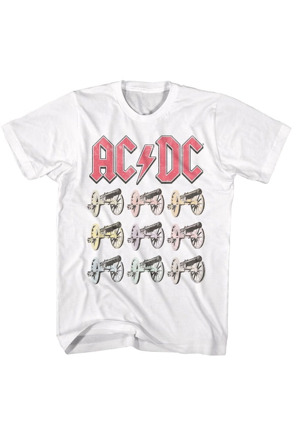 ACDC - Multi Color Cannons - White Front Print Short Sleeve Solid Adult T-Shirt