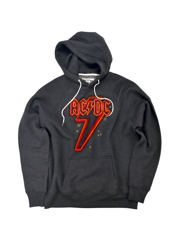 ACDC Neon Bolt Unisex Adult Slim Fit Pull-Over Heather Hoodie, Charcoal, Small