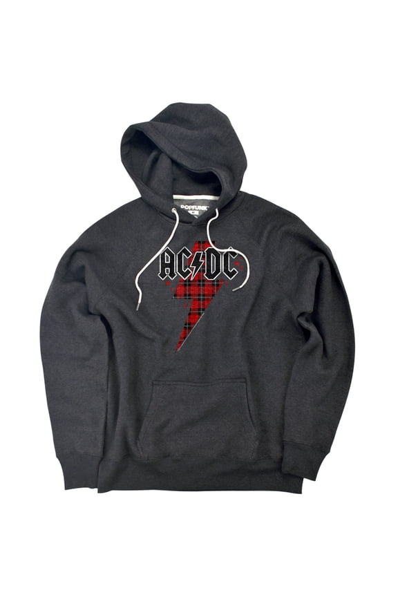 Plaid Bolt Unisex Adult Slim Fit Pull-Over Heather Hoodie, Charcoal, Small