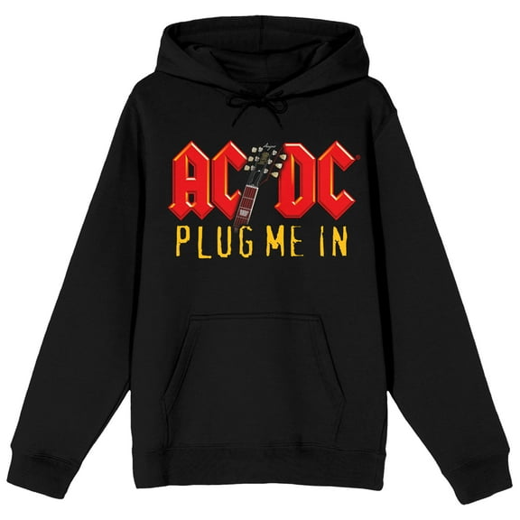 ACDC Plug Me In Art Long Sleeve Black Adult Hooded Sweatshirt-Medium