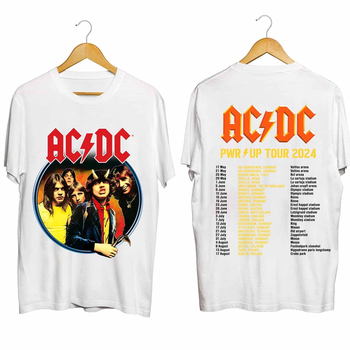 ACDC Pwr Up World Tour 2024 WHITE Shirt, Rock Band ACDC Shirt, ACDC ...