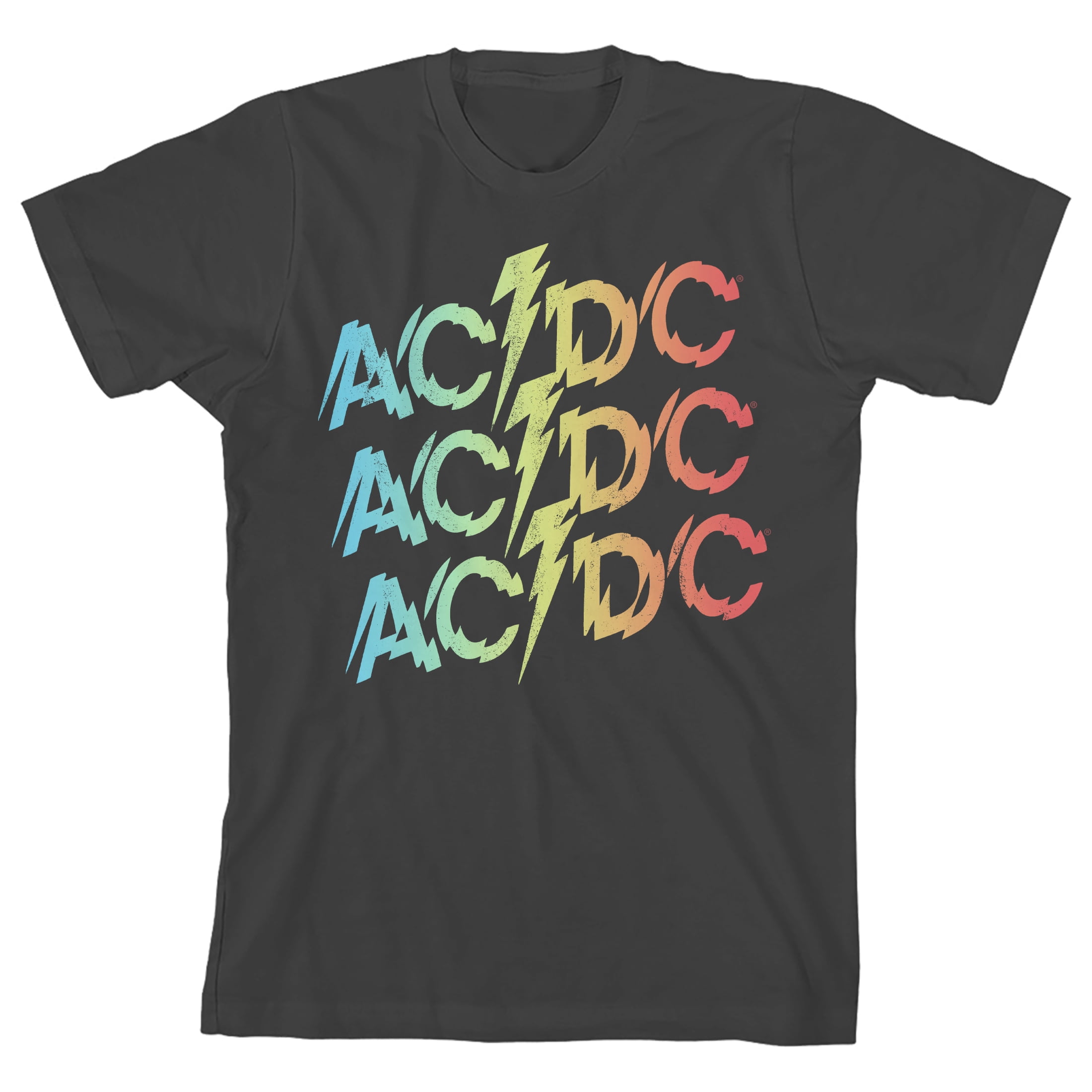 ACDC Rainbow Gradient Logo Youth Girl's Charcoal Crew Neck Short Sleeve ...