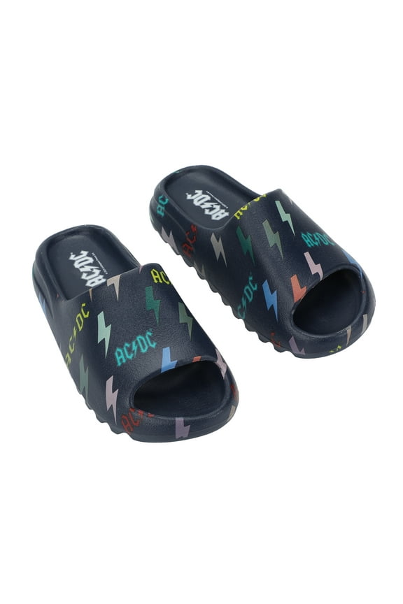 ACDC Rainbow Thunderbolt Logos Men's Blue Slide Sandals
-Medium