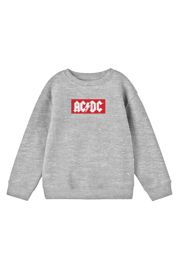 ACDC Red Rectangle Logo Crew Neck Long Sleeve Athletic Heather Youth Sweatshirt-XL