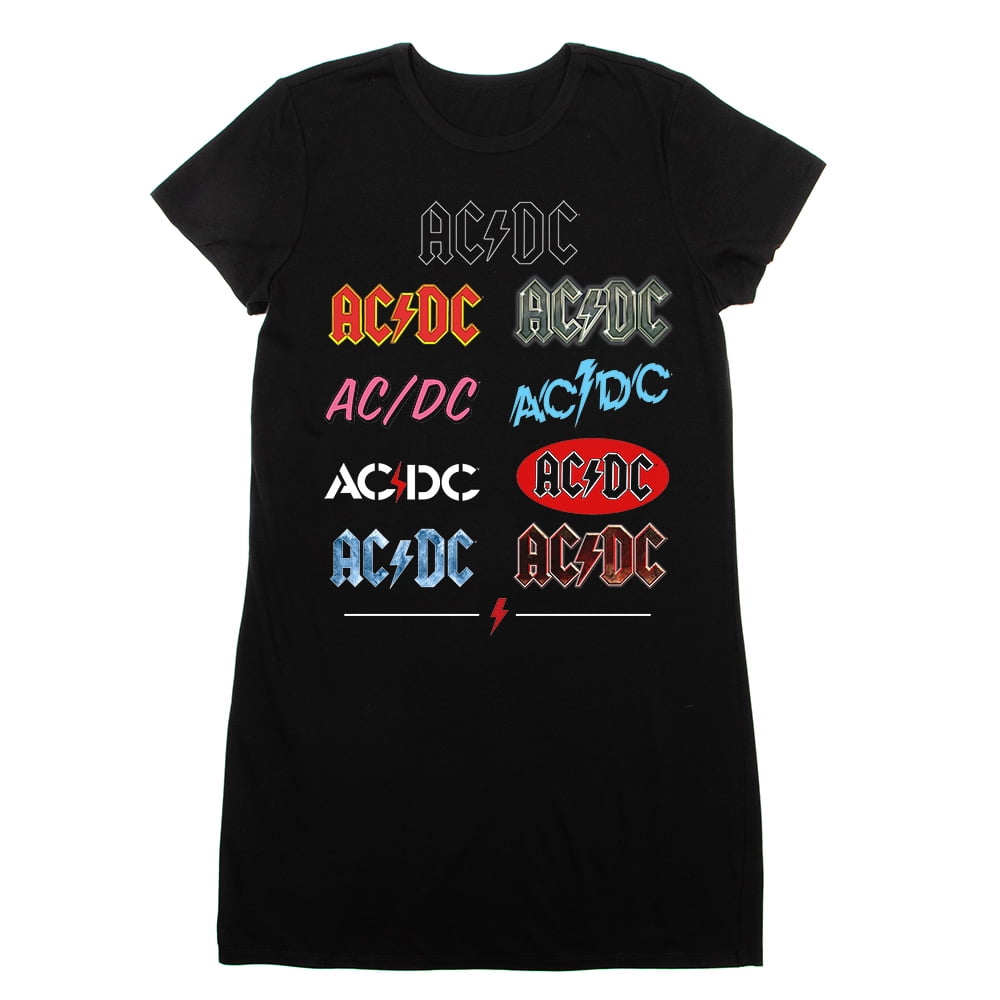 ACDC Rock Band Juniors Black Short Sleeve Graphic Tee Dress-Large ...