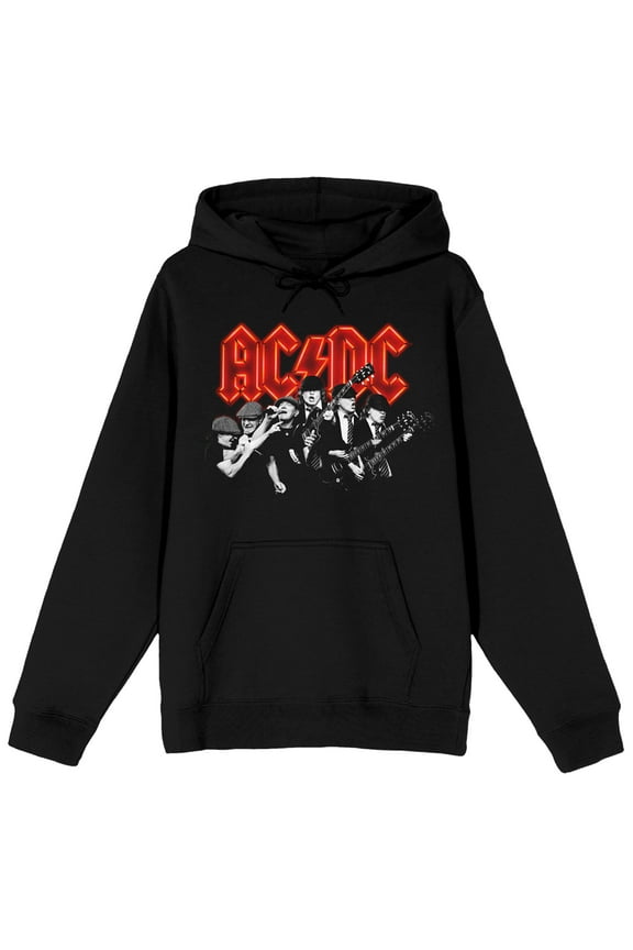 ACDC Rock Band & Logo Long Sleeve Women's Black Hooded Sweatshirt-Large