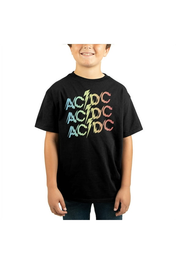 ACDC Rock Band Logo Youth Boys Black Short Sleeve Graphic Tee Shirt-XL