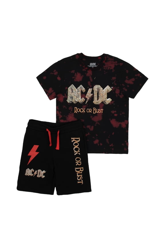 ACDC Rock Or Bust Boy's Short Sleeve T-shirt & Lounge Shorts Combo Set-Large