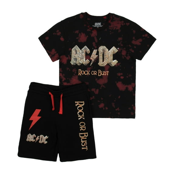 ACDC Rock Or Bust Boy's Short Sleeve T-shirt & Lounge Shorts Combo Set-Small