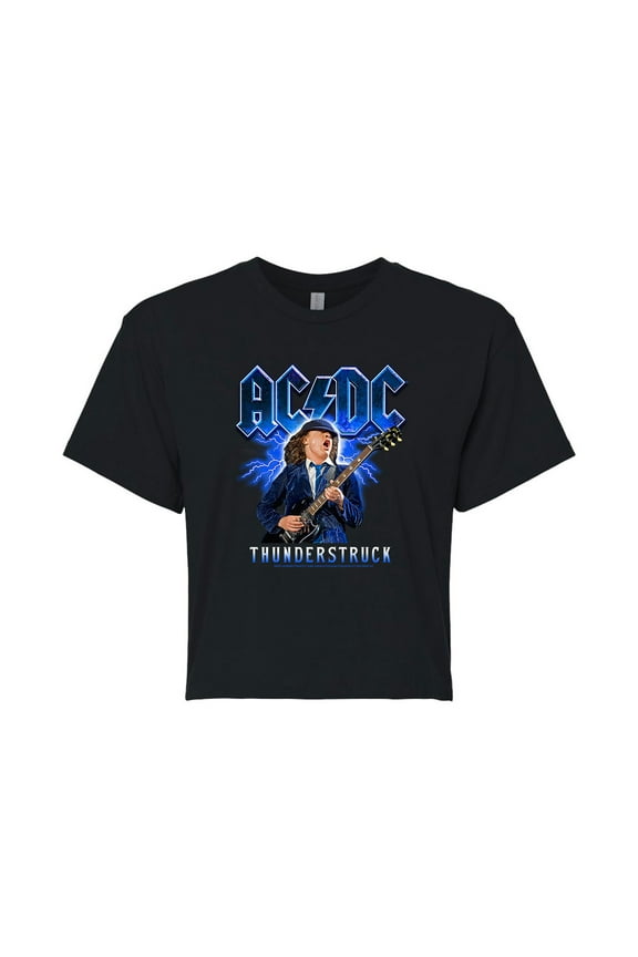 - Thunderstruck - Juniors Cropped Cotton Blend T-Shirt