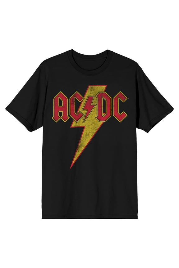 ACDC Vintage Lightning Bolt Logo Men's Black T-shirt-Medium