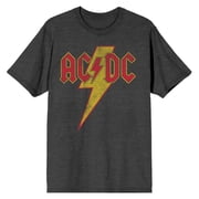 ACDC Vintage Lightning Bolt Logo Mens Charcoal Heather Crew Neck Short Sleeve T-shirt-XXL