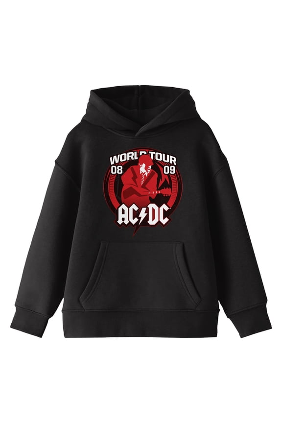 ACDC World Tour 08 09 Long Sleeve Youth Black Hooded Sweatshirt-XS