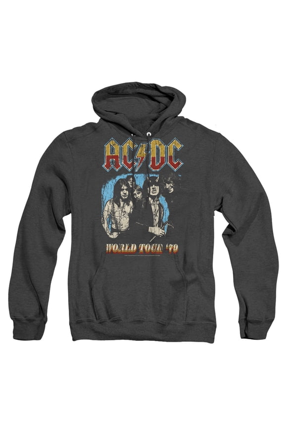 ACDC World Tour '79 Unisex Adult Pull-Over Heather Hoodie, Black, 3X-Large