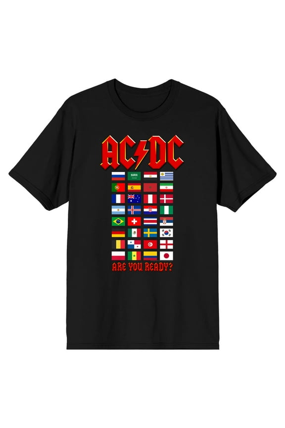 ACDC World Tour Flags Crew Neck Short Sleeve Men's Black T-shirt-Large