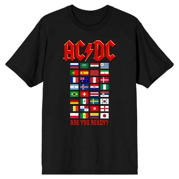 ACDC World Tour Flags Crew Neck Short Sleeve Men's Black T-shirt-Medium