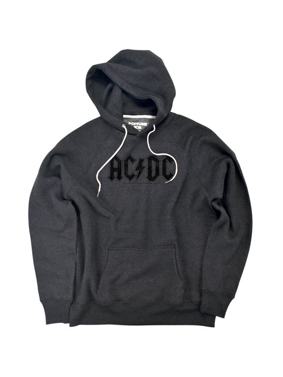 ACDC Worn Logo Unisex Adult Slim Fit Pull-Over Heather Hoodie, Charcoal, Small