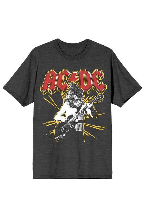 ACDC Yellow Spark Crew Neck Short Sleeve Charcoal Women's T-shirt-Medium