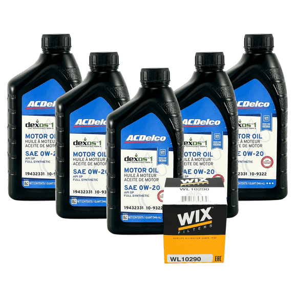 ACDelco 10-9322 0W-20 dexos1 Full Synthetic Motor Oil Bundle w/ WL10290 for GM 1.5L Turbo