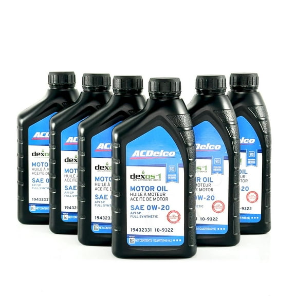 ACDelco 10-9322 19432331 dexos1 GEN 3 Full Synthetic 0W-20 Motor Oil - For 5.3L L82/L84 & 6.2L L87 | Case of 6 Quarts