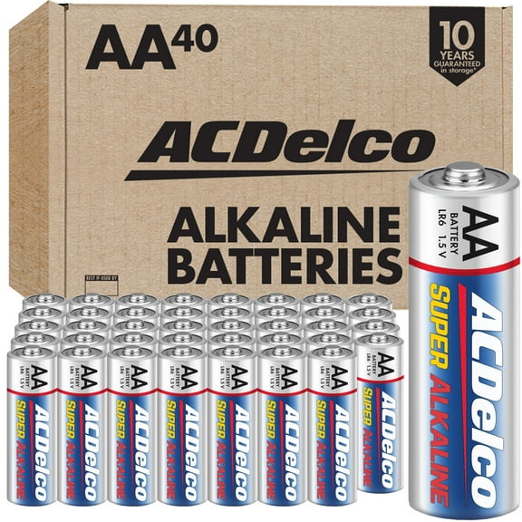 ACDelco 40-Count Double AA Batteries, Maximum Power Super Alkaline Battery for Home and Office, 10-Year Shelf Life, Reclosable Packaging