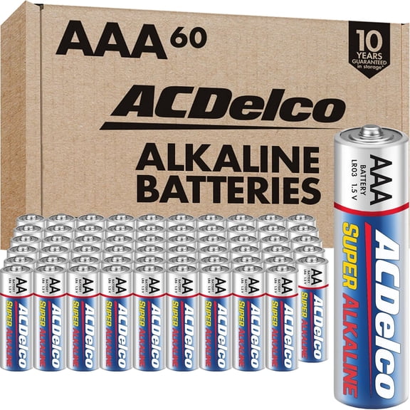 ACDelco 60-Count Triple AAA Batteries, Maximum Power Super Alkaline Battery for Home and Office, 10-Year Shelf Life, Reclosable Packaging