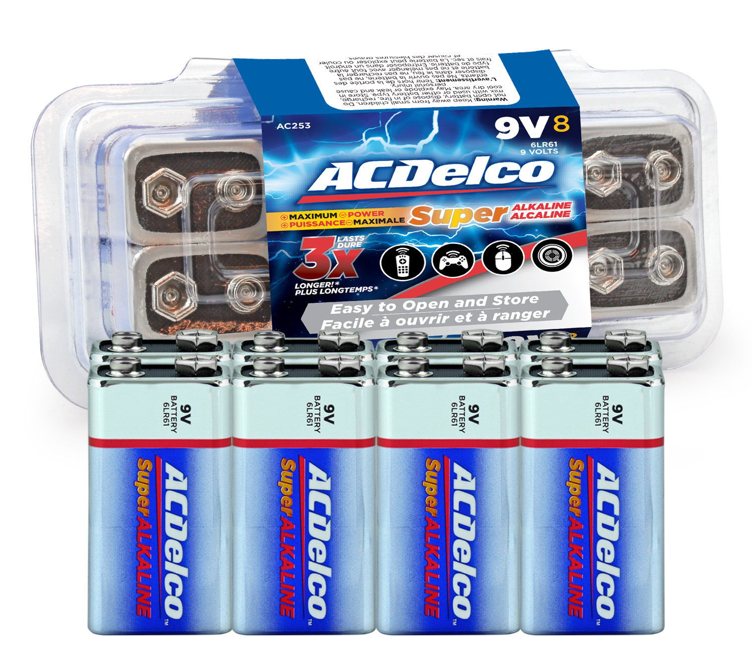 ACDelco 9 Volt Batteries, Super Alkaline Battery, 8 Count Pack