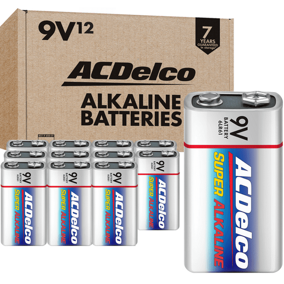 ACDelco 9V Batteries, Super Alkaline 9-Volt Battery, 12-Count