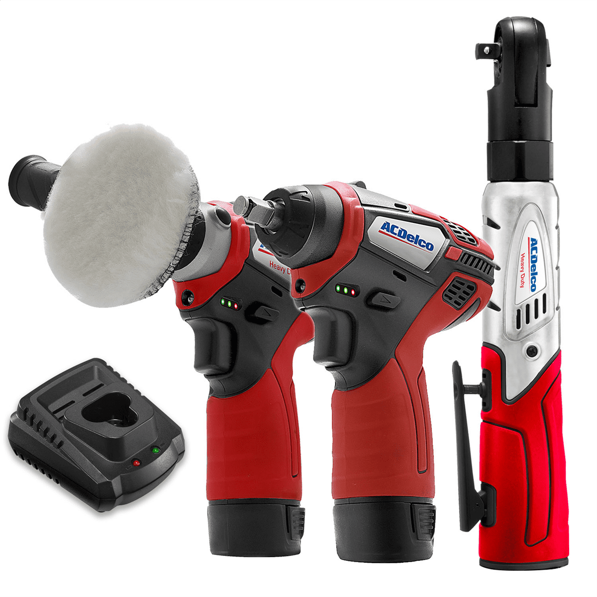 ACDelco ACDelco G12 Series 12V Cordless Li-ion 3" Mini Polisher, 3/8"? Impact & Ratchet Wrench Combo Tool Kit with 2 Batteries