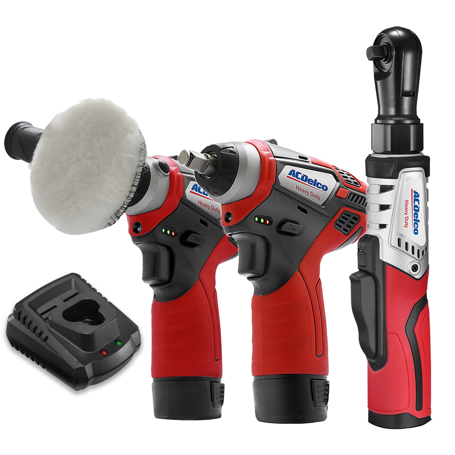 ACDelco ARW12103-K13 G12 Series 12V Cordless Li-ion 3" Mini Polisher, 3/8" Impact Wrench & Brushless Ratchet Wrench Combo Tool Kit with 2 Batteries